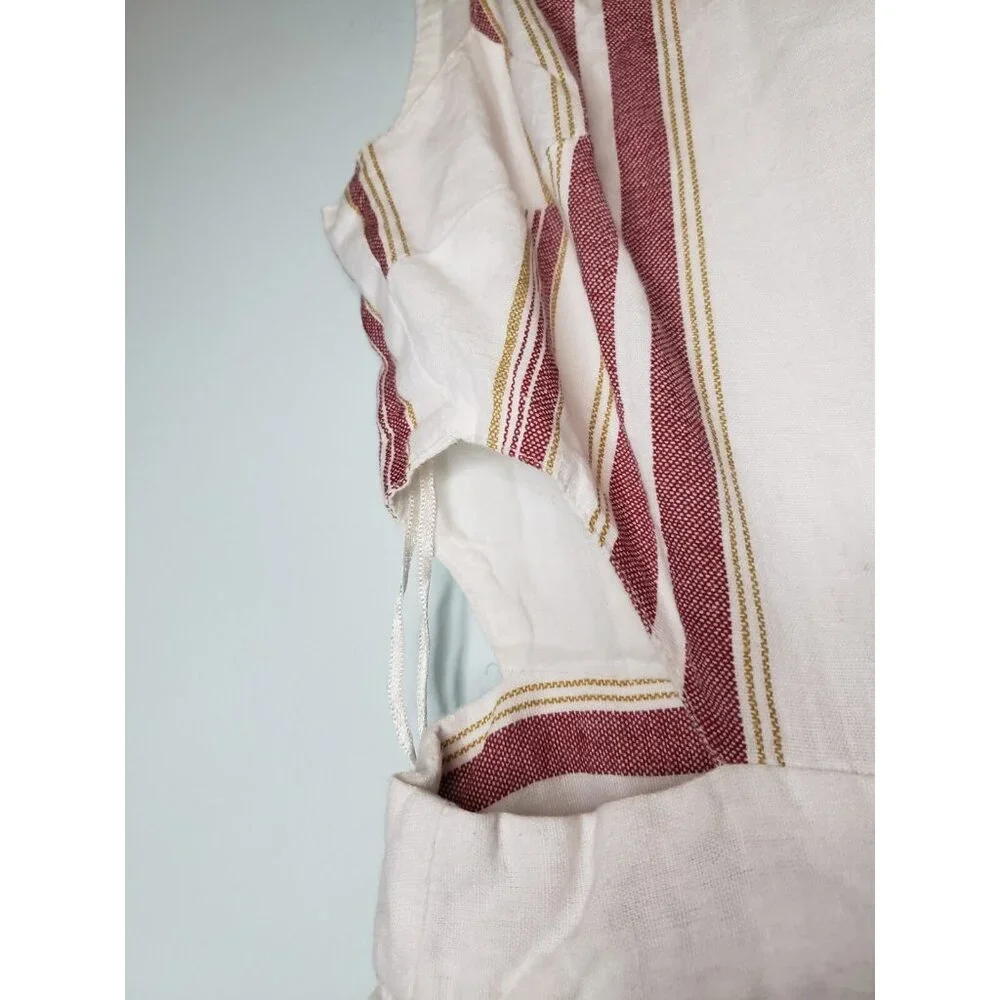 Japna Women S Jumpsuit Red Stripe Linen Cotton Blend Cutout Side Coastal Cropped - Picture 5 of 6